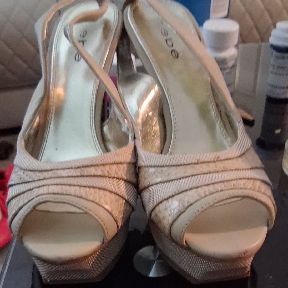 Bebe Cream Platform Slingback Sandals